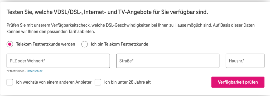 Telekom Verfügbarkeitsprüfung