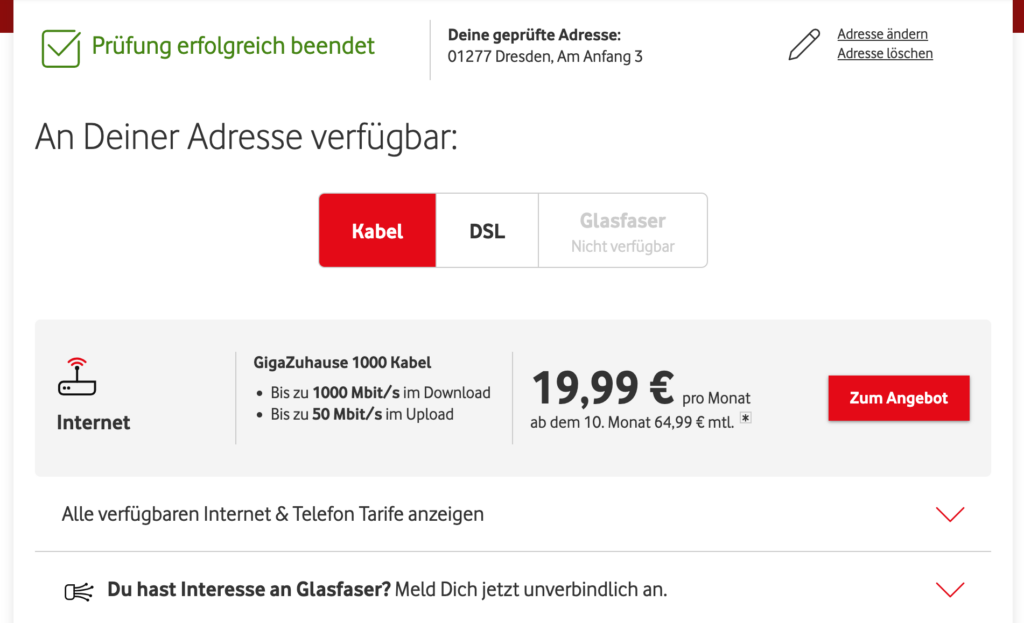 Vodafone Verfügbarkeitsprüfung